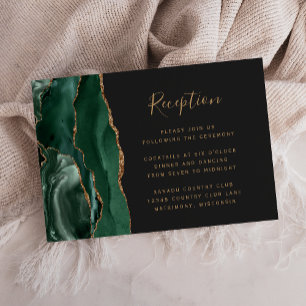 Carte D'accompagnement Réception de mariage vert émeraude foncé avec agat