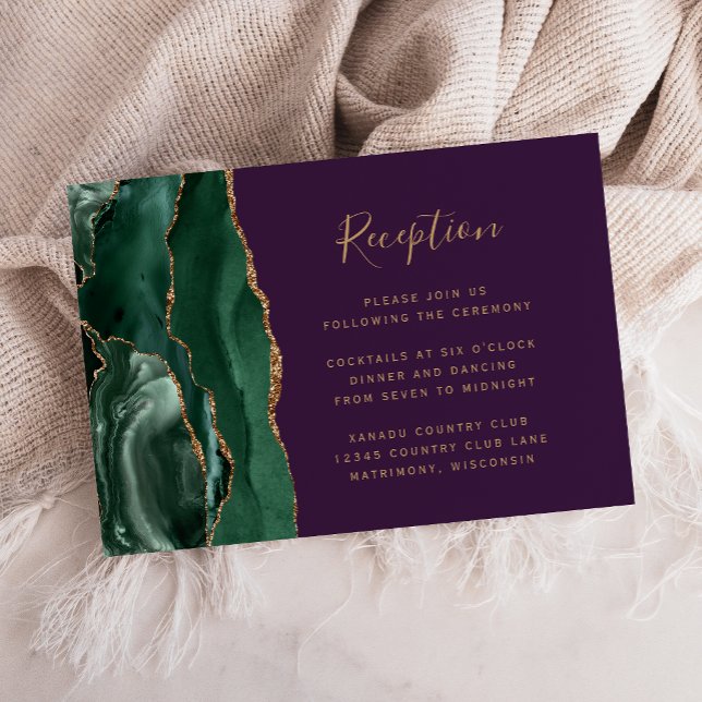 Carte D'accompagnement Réception de mariage Vert émeraude Or Agate Violet (Créateur téléchargé)
