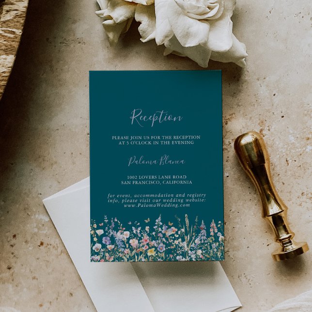 Carte D'accompagnement Réception de mariage vert Fleur sauvage multicolor (Créateur téléchargé)