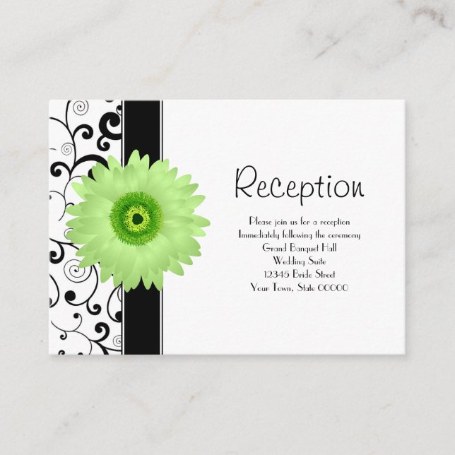 Carte D'accompagnement Réception de mariage Vert Gerbera Daisy Black Scro (Devant)