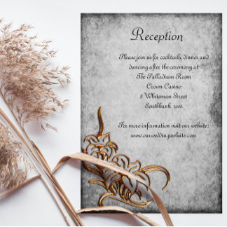 Carte D'accompagnement Réception de mariage vintage à fleurs d'or rustiqu