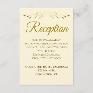 Carte D'accompagnement Réception de mariage Vintage Gold & Cream
