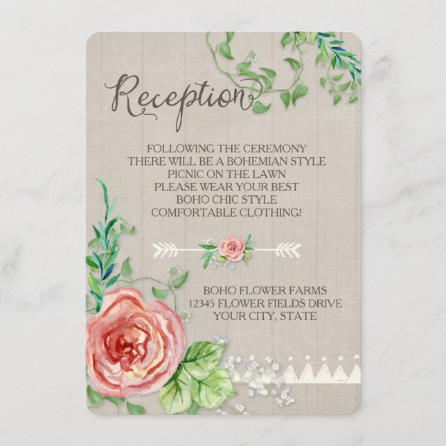 Carte D'accompagnement Réception de pique-nique BOHO Roses de Babys respi (Devant)