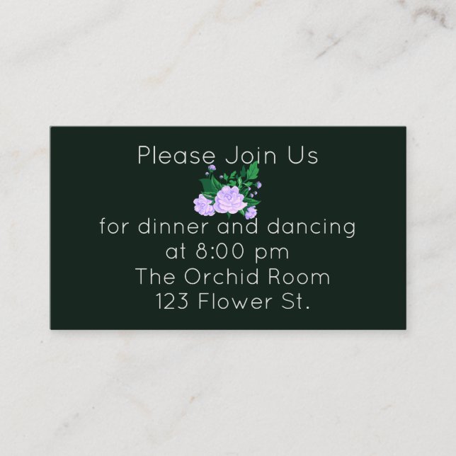 Carte D'accompagnement Réception élégante Lavande Camellia (Devant)