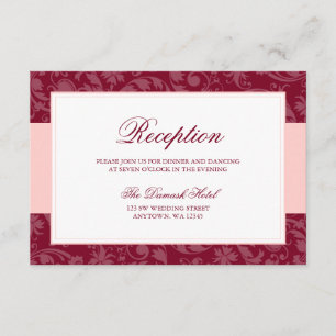 Carte D'accompagnement Réception en spirale bordeaux et rose vif en damas