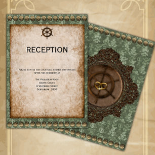 Carte D'accompagnement Réception en Steampunk Victorien Vert et Or