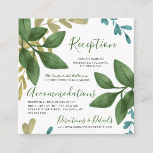 Carte D'accompagnement Réception et détails Foliage Mariage aquarelle