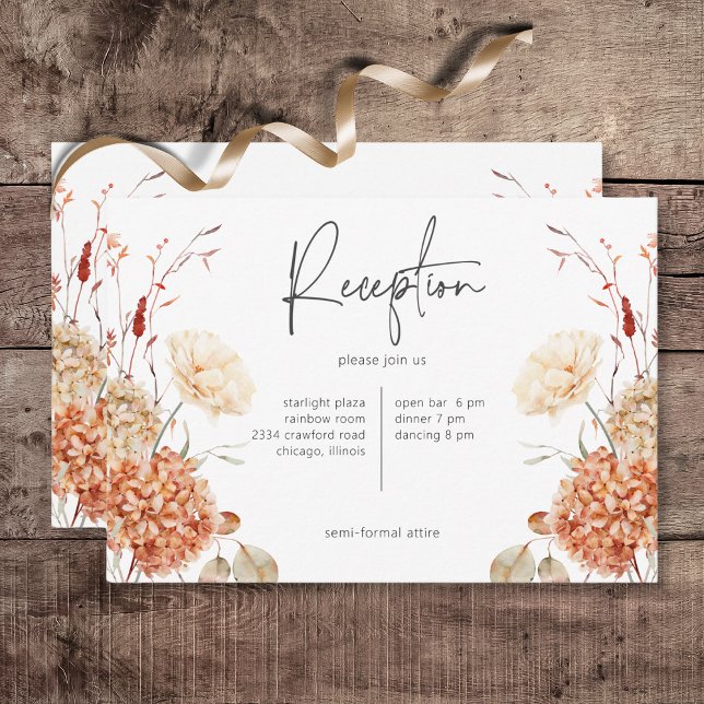 Carte D'accompagnement Réception Florale Boho Boho Boho Boho Épicée (Spicy Fall Rust & Blush Boho Floral Wedding Reception Card)