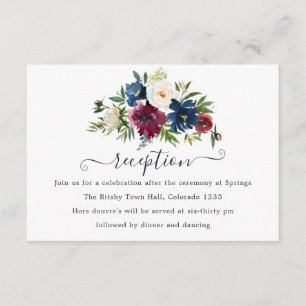 Carte D'accompagnement Réception florale Bordo et Navy Watercolor