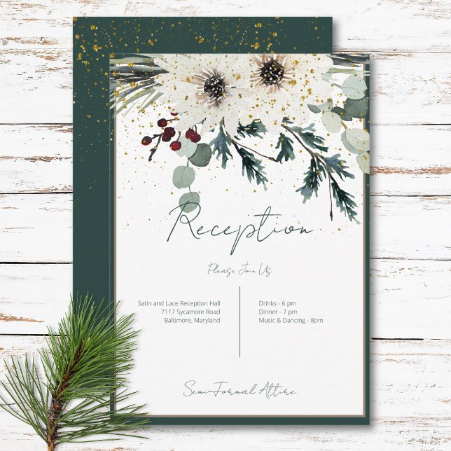 Carte D'accompagnement Réception Florale d'Hiver aux Baies Rustiques (Rustic Berries Winter Floral Reception Enclosure Card)
