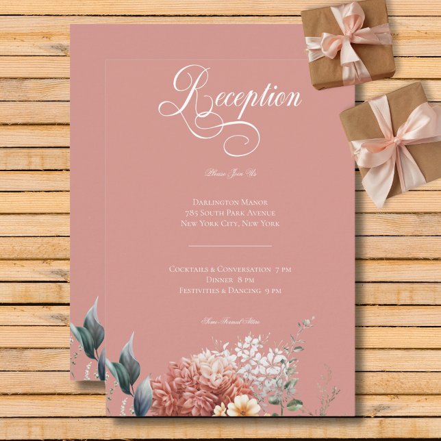 Carte D'accompagnement Réception Florale Jardin Rose Romantique Moderne (Modern Romantic Pink Garden Floral Reception Enclosure Card)