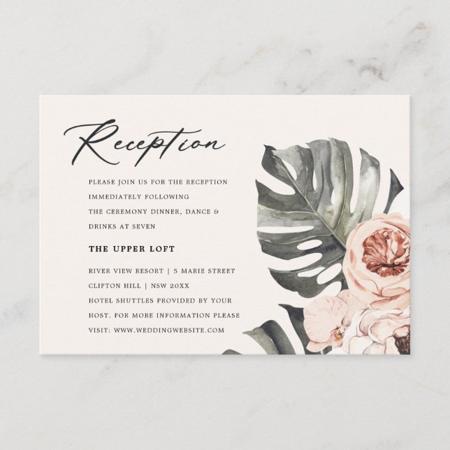 CARTE D'ACCOMPAGNEMENT RÉCEPTION FLORALE RUST BOHO MOSTRERA WATERCOLOR (Devant)