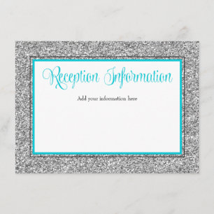 Carte D'accompagnement Réception Glamour Paillettes Faux Argent Turquoise