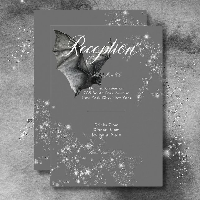 Carte D'accompagnement Réception Halloween Sombre chauve chauve-souris et (Dark Halloween Glam Bat & Diamonds Reception Enclosure Card)
