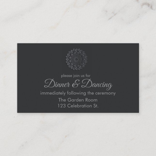 Carte D'accompagnement Réception Mandala en papier noir moderne (Devant)