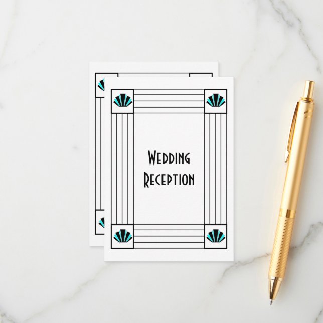 Carte D'accompagnement Réception mariage Art déco bleu (Devant/Arrière en situation)