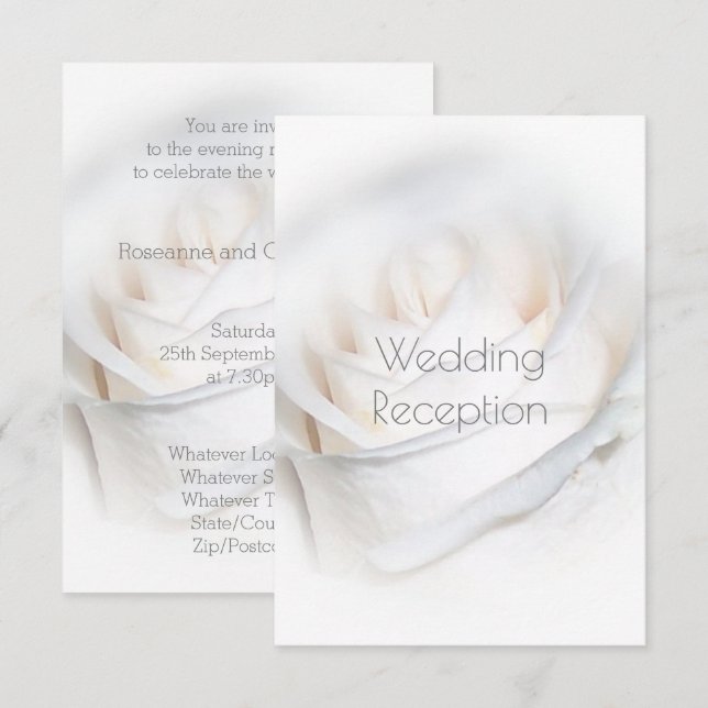 Carte D'accompagnement Réception mariage design rose blanche (Devant / Derrière)