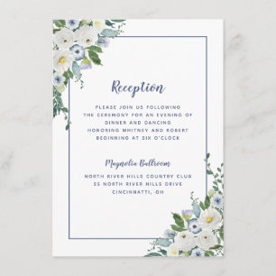 Carte D'accompagnement Réception Mariage Floral Aquarelle Élégant Bleu