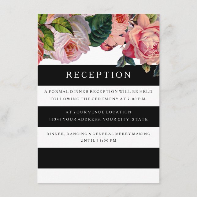 Carte D'accompagnement Réception moderne chic large rayures avec Rose Vin (Devant)