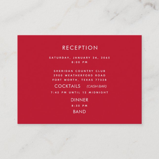 Carte D'accompagnement Réception moderne rouge & blanc Cash Bar Mariage E (Devant)