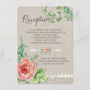 Carte D'accompagnement Réception Pique-Nique BOHO Baby's Breath Roses Boi
