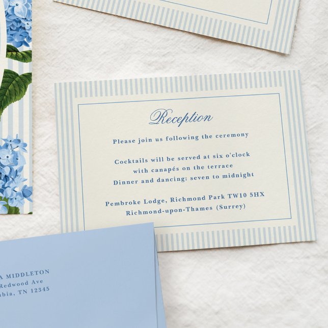 Carte D'accompagnement Réception Rayures Bleu Clair Classique (classic blue stripes wedding reception card)