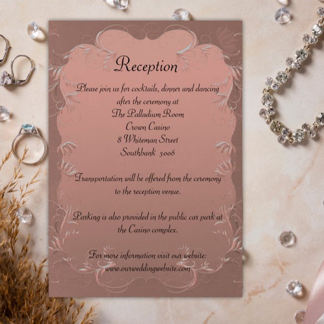 Carte D'accompagnement Réception rose Gold Elegant Mariage damassé (Créateur téléchargé)