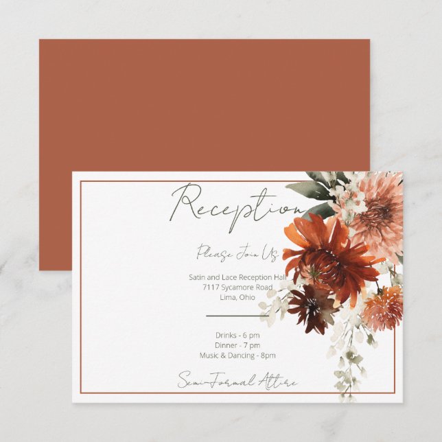 Carte D'accompagnement Réception Rustique Fleurs Rouges En Terracotta (Devant / Derrière)