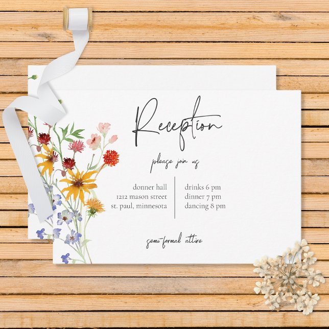 Carte D'accompagnement Réception Rustique Fleurs sauvages d'été & Tournes (Créateur téléchargé)
