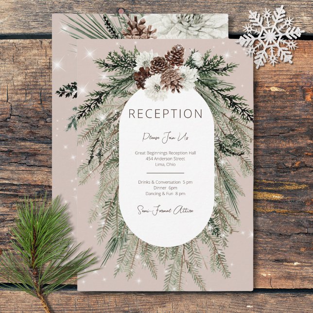 Carte D'accompagnement Réception Rustique Tan Pine Hiver Étincelle (Rustic Tan Pine Winter Sparkle Reception Enclosure Card)