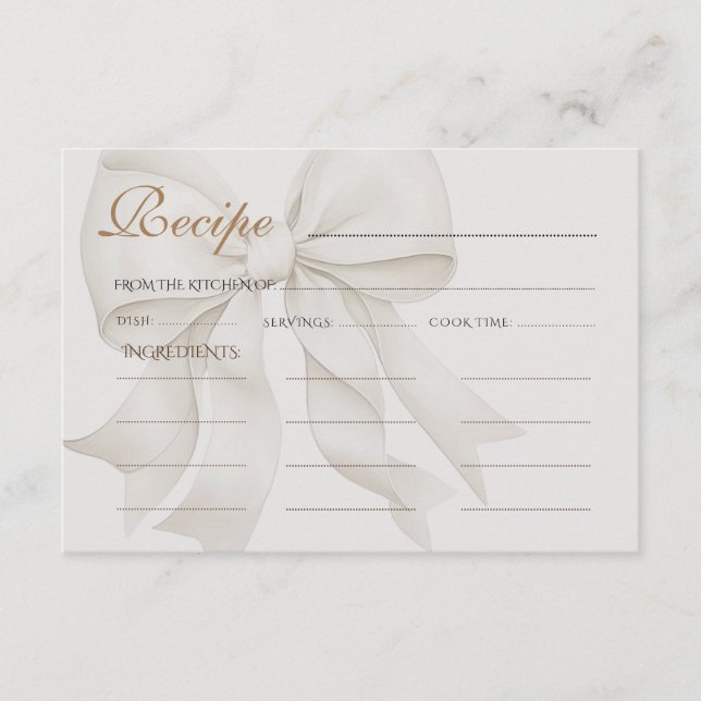 Carte D'accompagnement Recette de Baby Shower Neutre avec un Nœud (Devant)