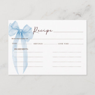Carte D'accompagnement Recette de douche nuptiale Bleu Bow