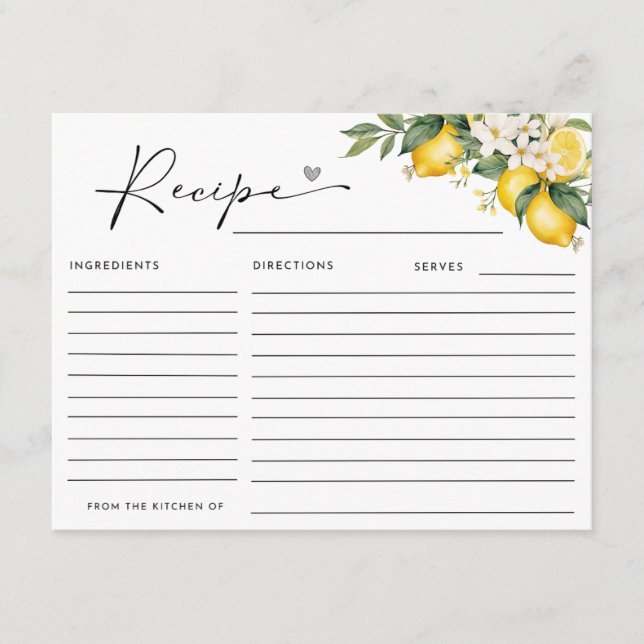 CARTE D'ACCOMPAGNEMENT RECETTE DE FÊTE DES MARIÉES DE CITRON PRINCIPALE (Devant)