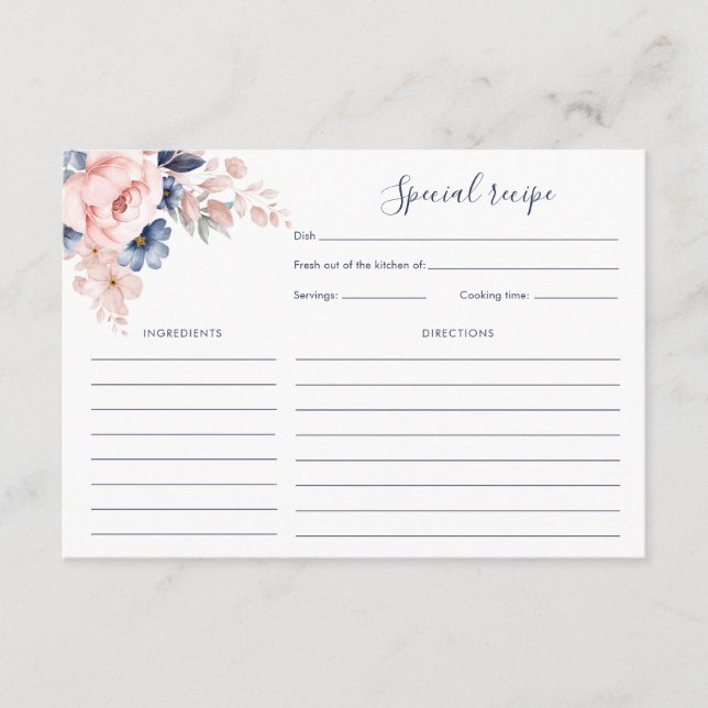 Carte D'accompagnement Recette de Fête des mariées florale jolie rose (Devant)