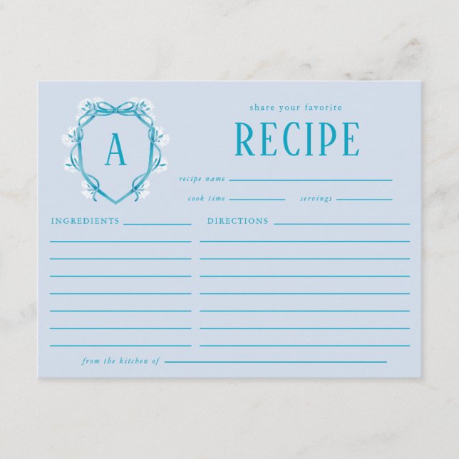 Carte D'accompagnement Recette de la Baby Shower Something Blue Crête Fle (Devant)