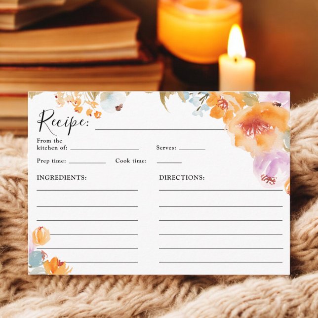 Carte D'accompagnement Recette de mariage à l'aquarelle florale boho pein (Hand-Painted Boho Floral Watercolor bridal recipe Enclosure Card)