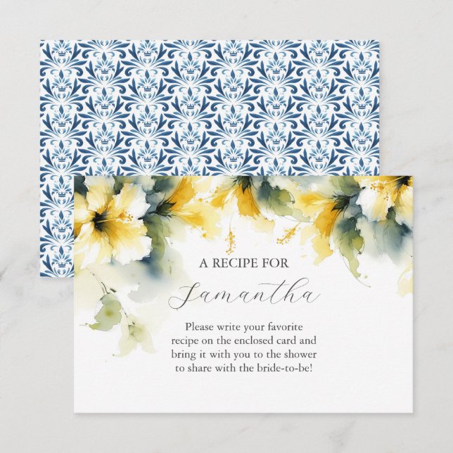 Carte D'accompagnement Recette D'Hibiscus Floral Jaune Pour La Mariée (Devant / Derrière)
