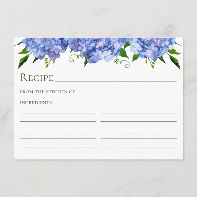Carte D'accompagnement Recette d'hortensias bleus (Devant)