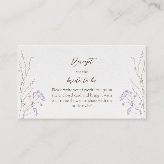 Carte D'accompagnement Recette Elegant Spring Fleur sauvage Fête des mari (Devant)