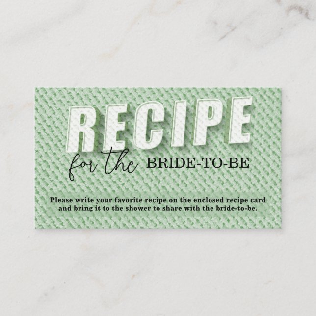 Carte D'accompagnement Recette Élégante Rétro Sage Pour La Future Mariée (Devant)