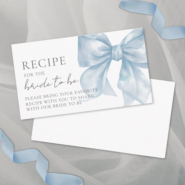 Carte D'accompagnement Recette Fête des mariées Bleu Bow (Recipe Blue Bow Bridal Shower Enclosure Card)