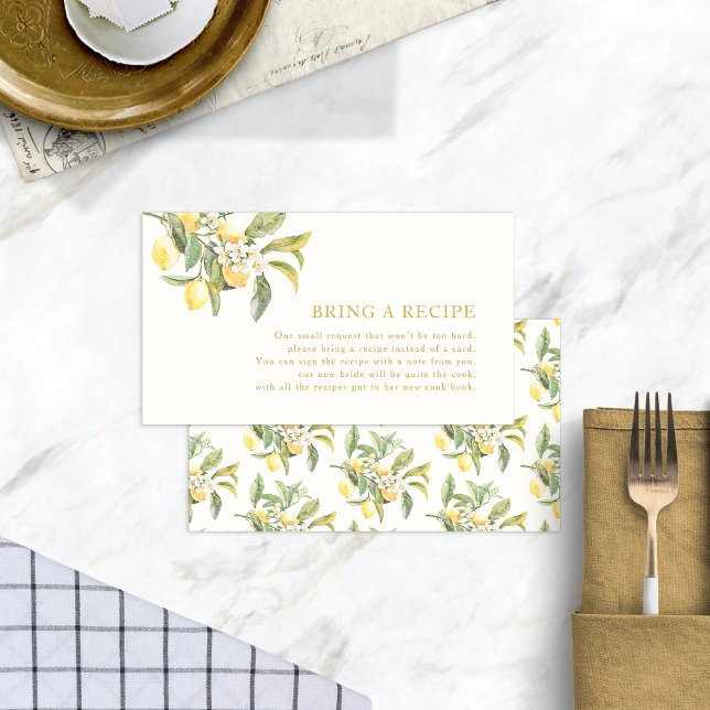 Carte D'accompagnement Recette Florale au Citron (Watercolor Lemon Floral Recipe Enclosure Card by Painted Paperie
)