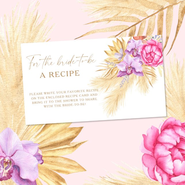 Carte D'accompagnement Recette florale Boho Pampas pour la future mariée (Créateur téléchargé)