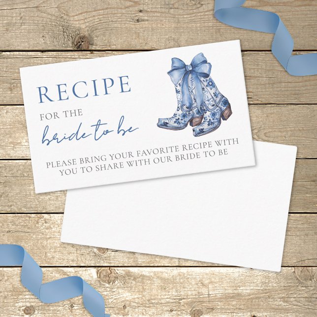 Carte D'accompagnement Recette Pays Bleu Bow Cowboy Fête des mariées (Recipe Country Blue Bow Cowboy Bridal Shower Enclosure Card)