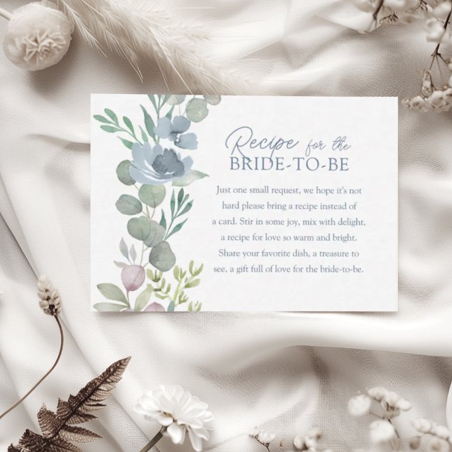 Carte D'accompagnement Recette pour la mariée florale Boho Dusty Blue (Créateur téléchargé)