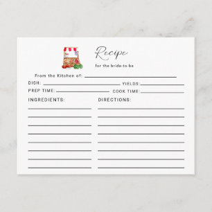 Carte D'accompagnement Recette pour la mariée hors du marché Baby shower 