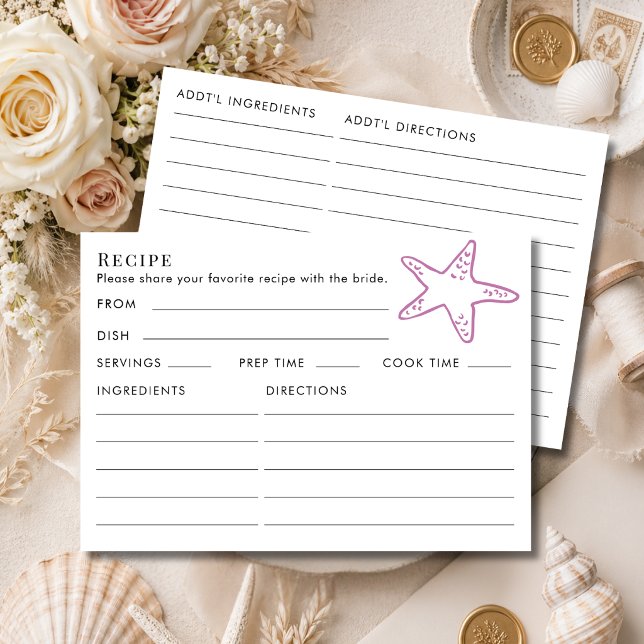 Carte D'accompagnement Recette Thème Chic Côtiers pour la Mariée Enterrem (Créateur téléchargé)