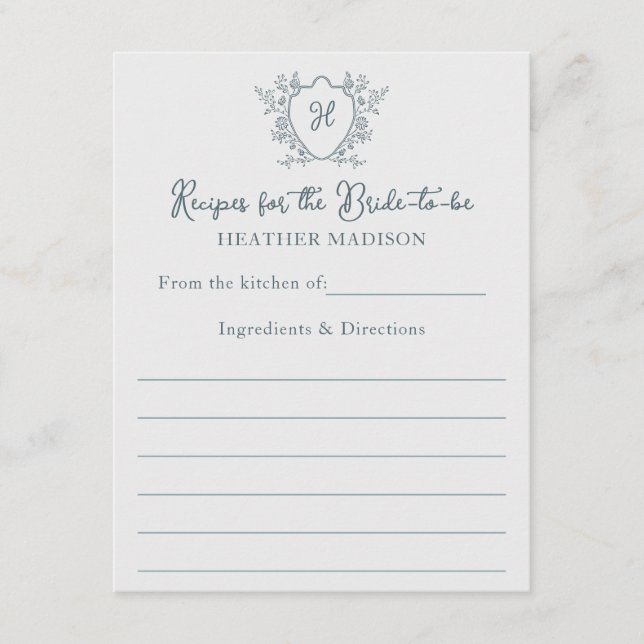 Carte D'accompagnement Recette Vintage Crest Mariage Royal (Devant)