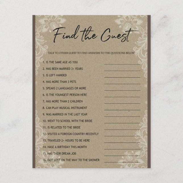 Carte D'accompagnement Rechercher le jeu de Fête des mariées invité (Devant)