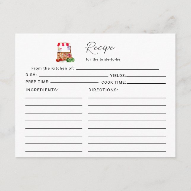 Carte D'accompagnement Recipe for the Bride Off The Market Bridal Shower (Devant)